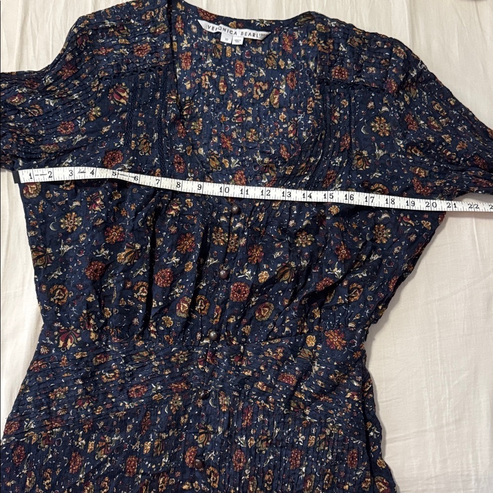 Veronica Beard Shireen Dress Ink Multi Vine Floral Long Sleeve Cotton Midi - Picture 14 of 16